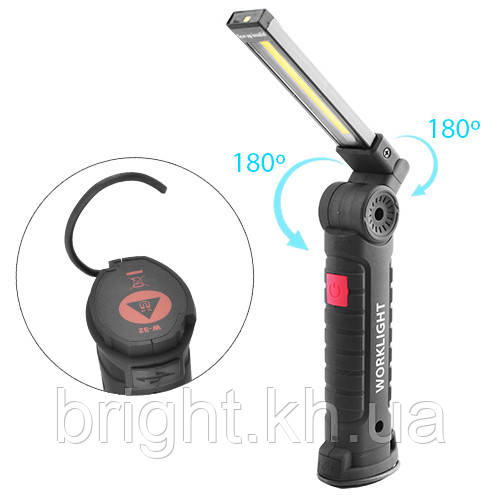 Ліхтар кемпінг W-52-SMD+COB, ЗУ micro USB, вбудований акумулятор, поворот180?+180?, магніт, затискач, гак