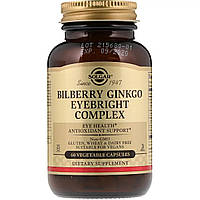 Комплекс для Глаз, Bilberry Ginkgo Eyebright Complex, Solgar, 60 капсул