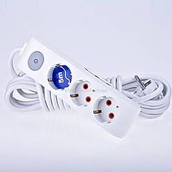 Подовжувач VIKO 3 гнізда 5 метрів із заземленням з кнопкою 16А 3,5 кВт, Multi-Let