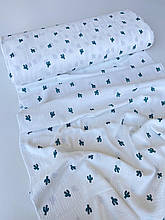 Муслін (бавовняна тканина) жатка кактуси на білому