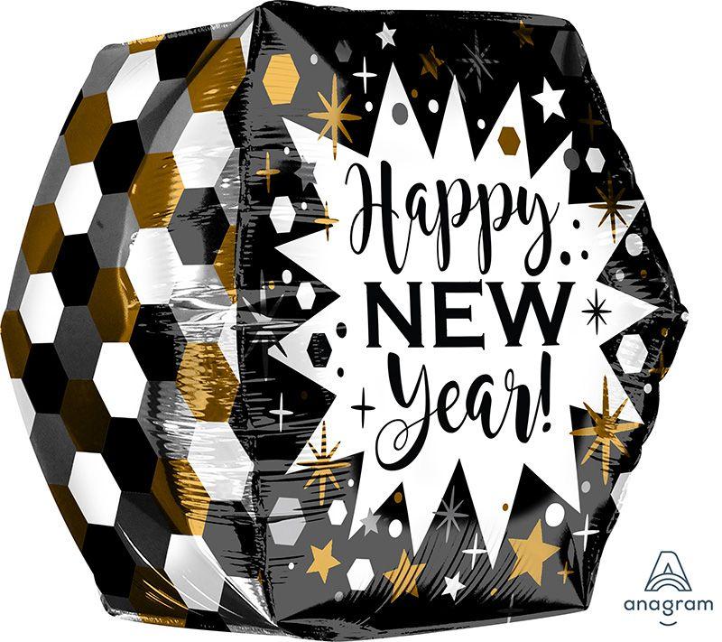 А 16" Black & Gold New Year Geo. Куля фольгована новорічна, фото 1