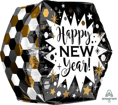 А 16" Black & Gold New Year Geo. Куля фольгована новорічна