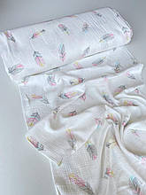 Муслін (хлопкова тканина) перишки кольорові на молочному (0,70*1,35 м)