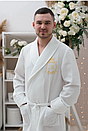 Білий вафельний халат з коміром та іменною вишивкою, фото 8