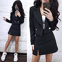 Костюм-спідниця міні з розрізом і піджак на запах Чорний 44р