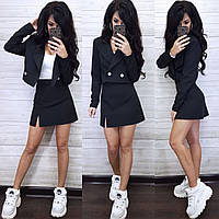 Костюм-спідниця міні з розрізом і піджак на запах