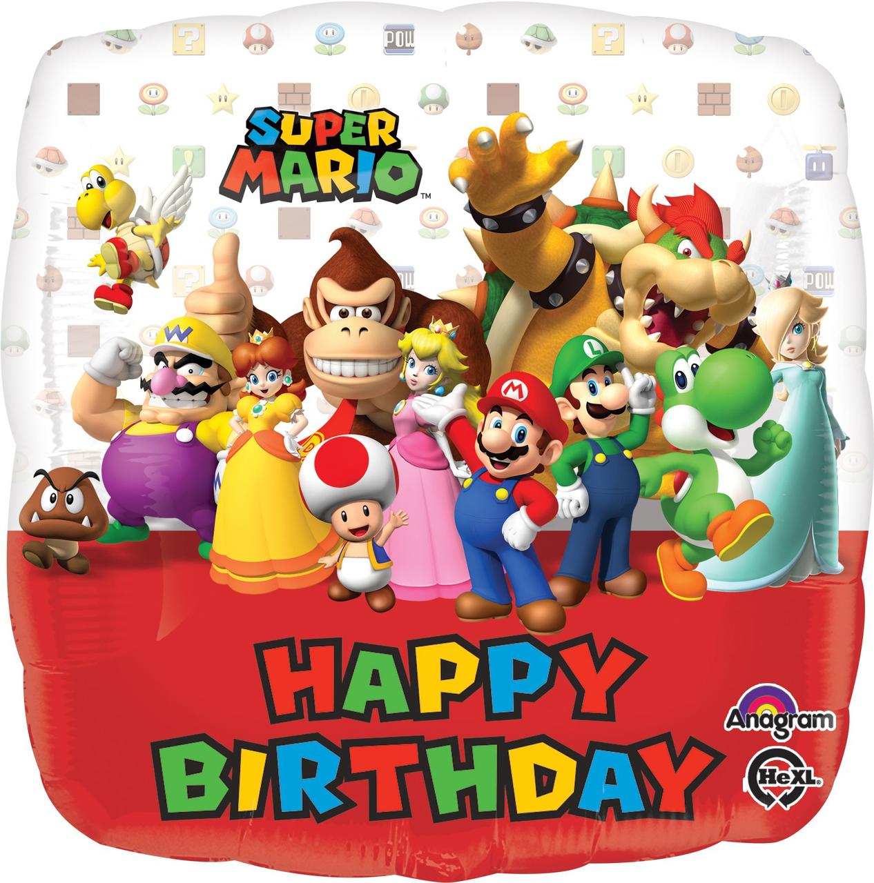 A 18" Mario Bros Birthday. Фольгована куля З Днем народження Супер Маріо — В ПЗ