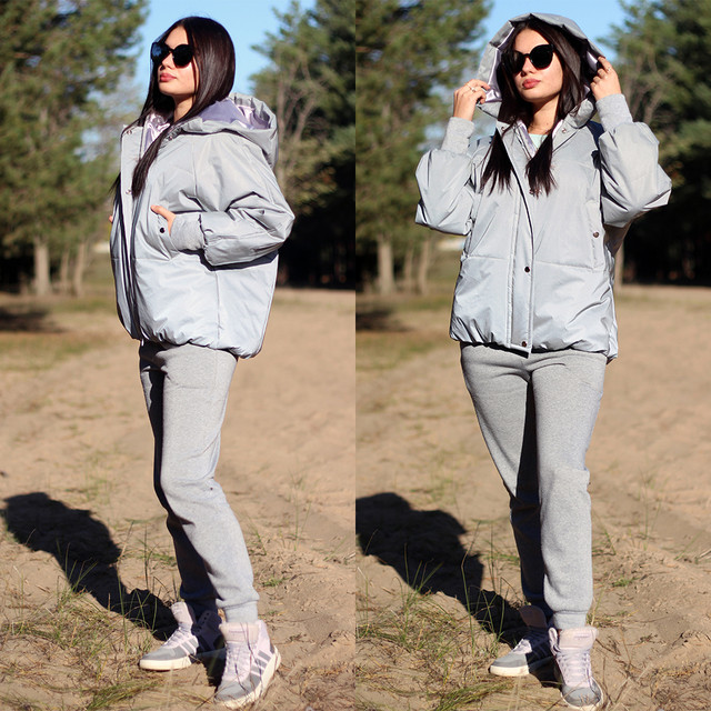 Женская свободная светоотражающая куртка с капюшоном