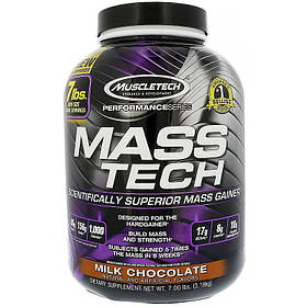 Muscletech, Mass-Tech, просунутий гейнер для росту м'язової маси, молочний шоколад, 7,05 фунтів (3,2 кг)