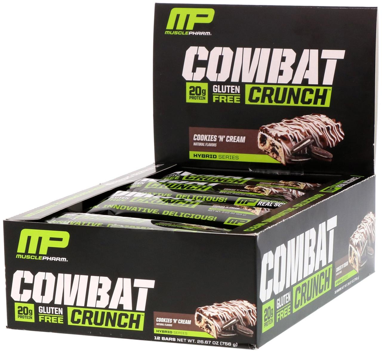 Білкові бари, (Combat Crunch), вершкове печиво, Muscle Pharm, 12 шт. по 63 г