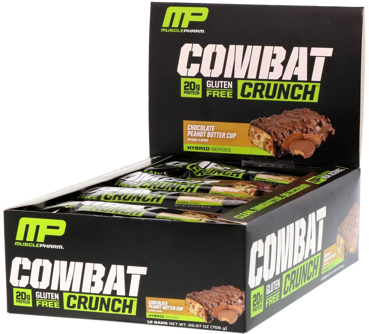Білкове печиво, (Combat Crunch), шоколад, арахісова олія, Muscle Pharm, 12 шт. по 63 г