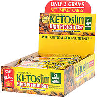 Nature's Plus, KETOslim, батончик с высоким содержанием протеина, шоколад и миндаль, 12 батончиков по 2,1