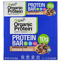 Orgain, Органический протеиновый батончик на растительной основе, шоколадное тесто для печенья, 12 батончиков,