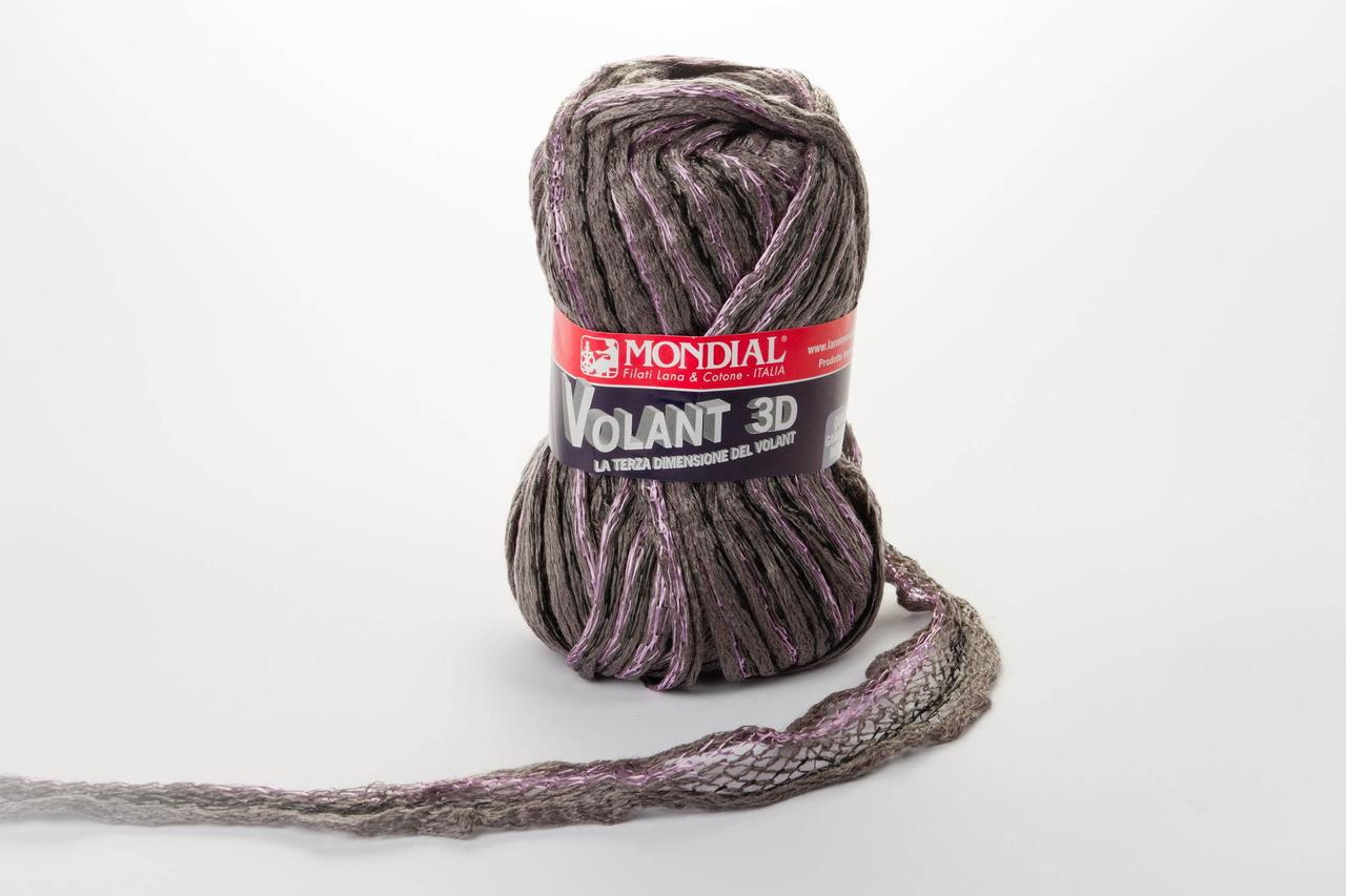Пряжа Mondial Volant 3D, Color No.0889 темно-сірий + бузок блискуча