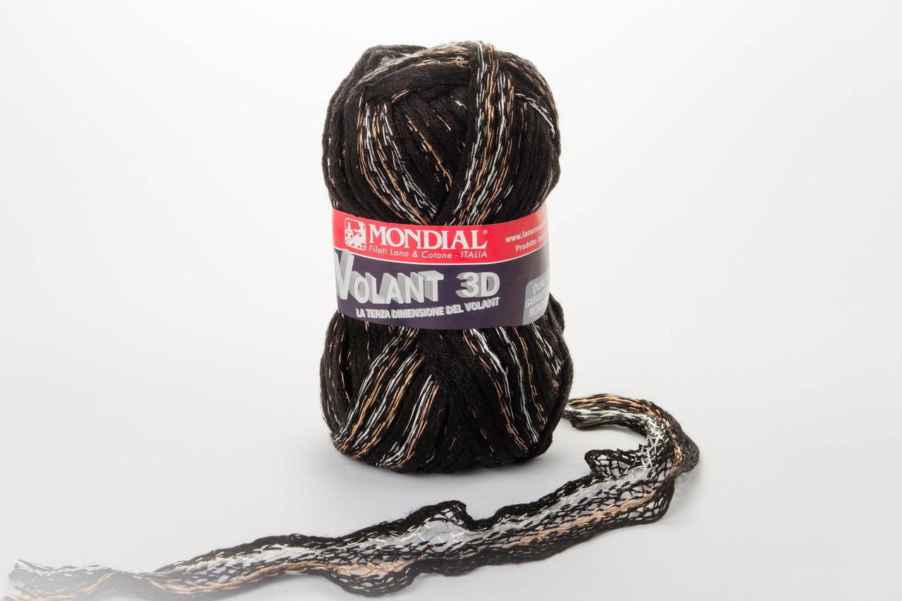 Пряжа Mondial Volant 3D, Color No.0896 чорний + золото + срібло