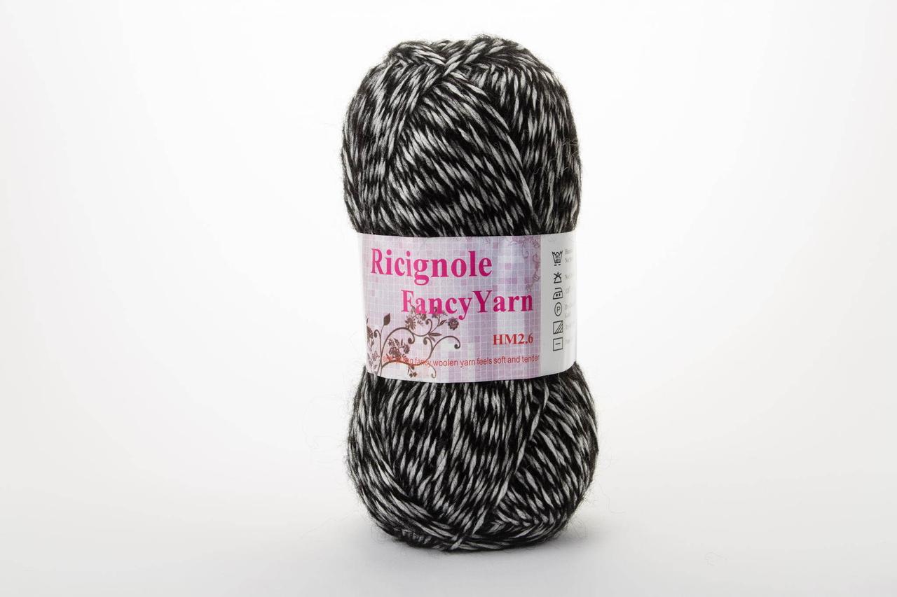Пряжа мохера Ricignole Fancy Yarn HM2.6, Color No.280 чорний + білий, фото 1