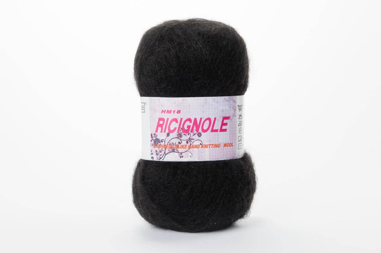Пряжа мохерова Ricignole Fancy Yarn HM18, Color No.62 чорний