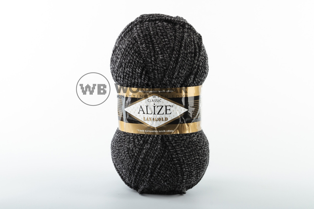 Пряжа Alize Lanagold Classic DUE600 мікс чорний-сірий