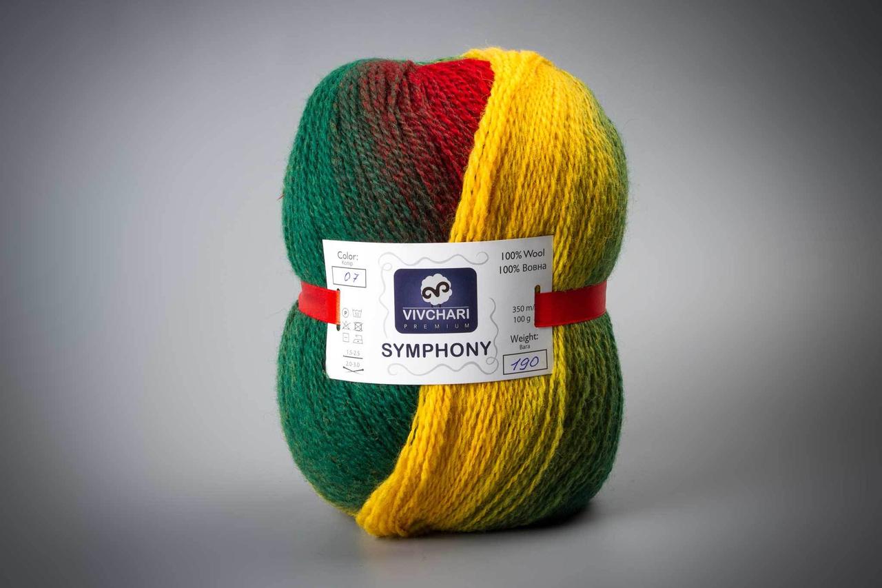 Пряжа вовняна Vivchari Premium Symphony, Color No.07 червоно-жовто-зелений меланж