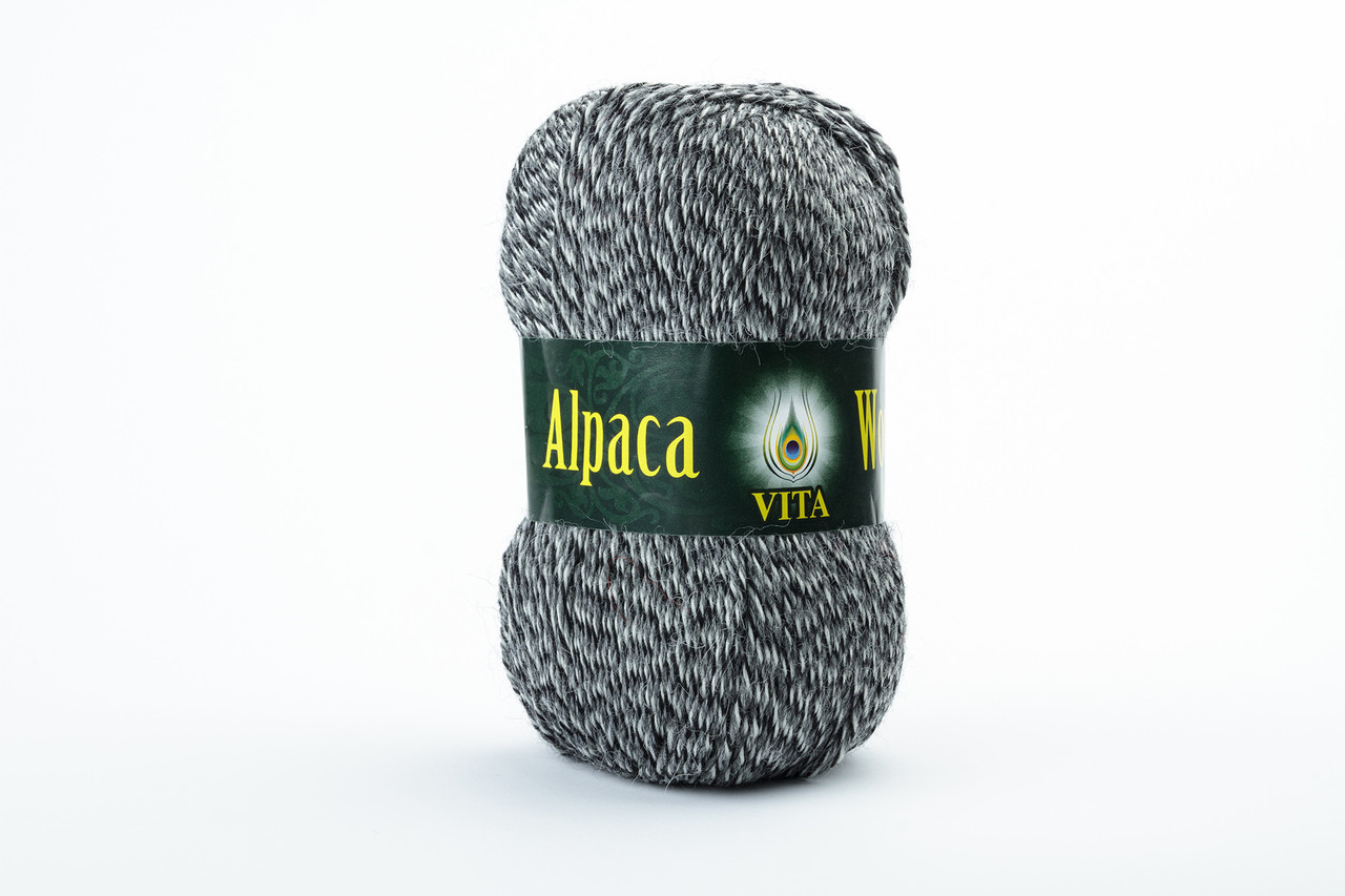 Пряжа Vita Alpaca wool 2988 чорно-білий мікс