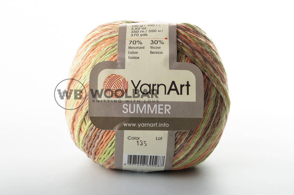 Пряжа YarnArt Summer 135 салатовый+оранж+коричневый меланж