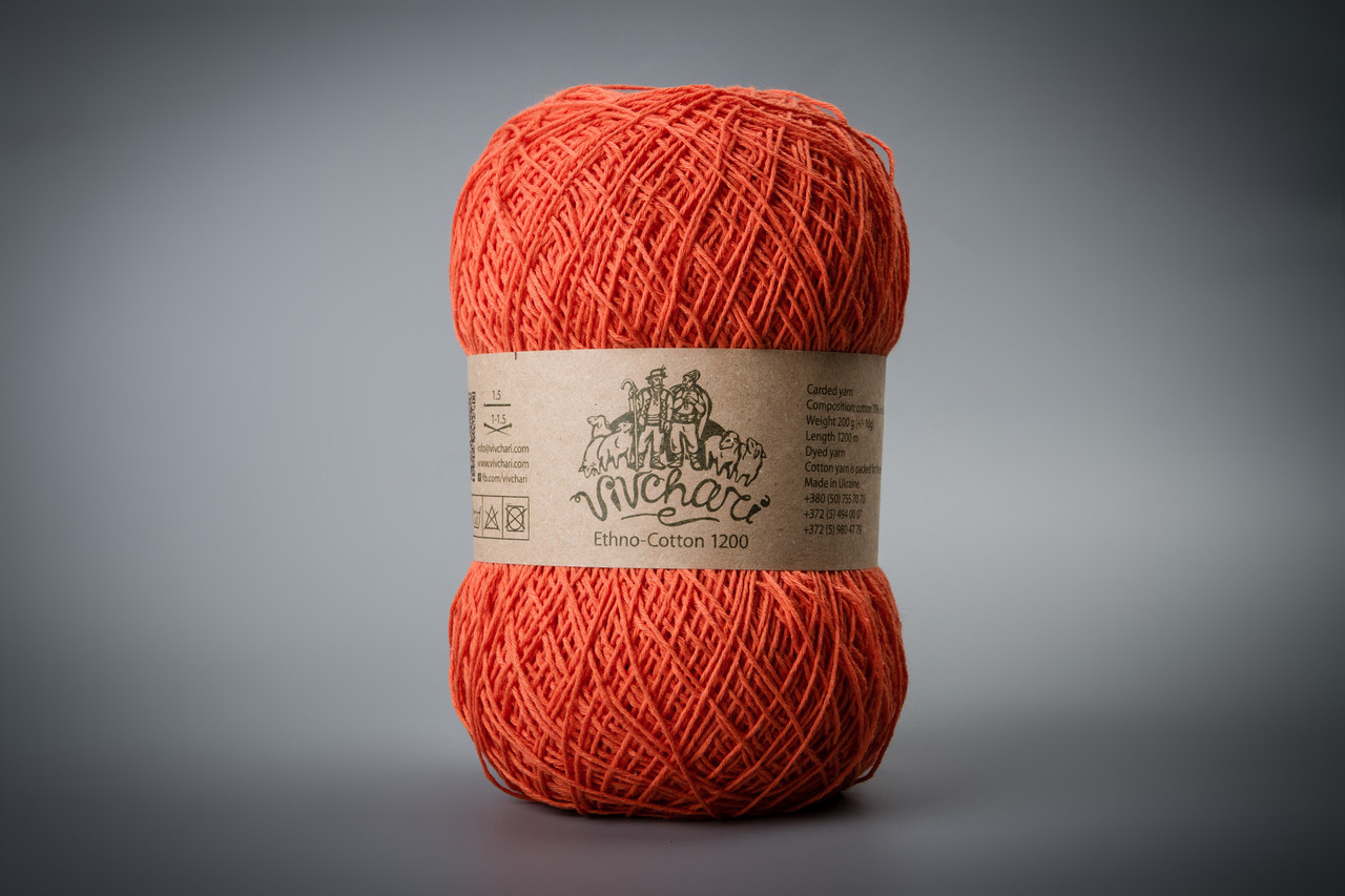Пряжа бавовняна Vivchari Ethno-Сotton 1200, Color No.021 морквяний
