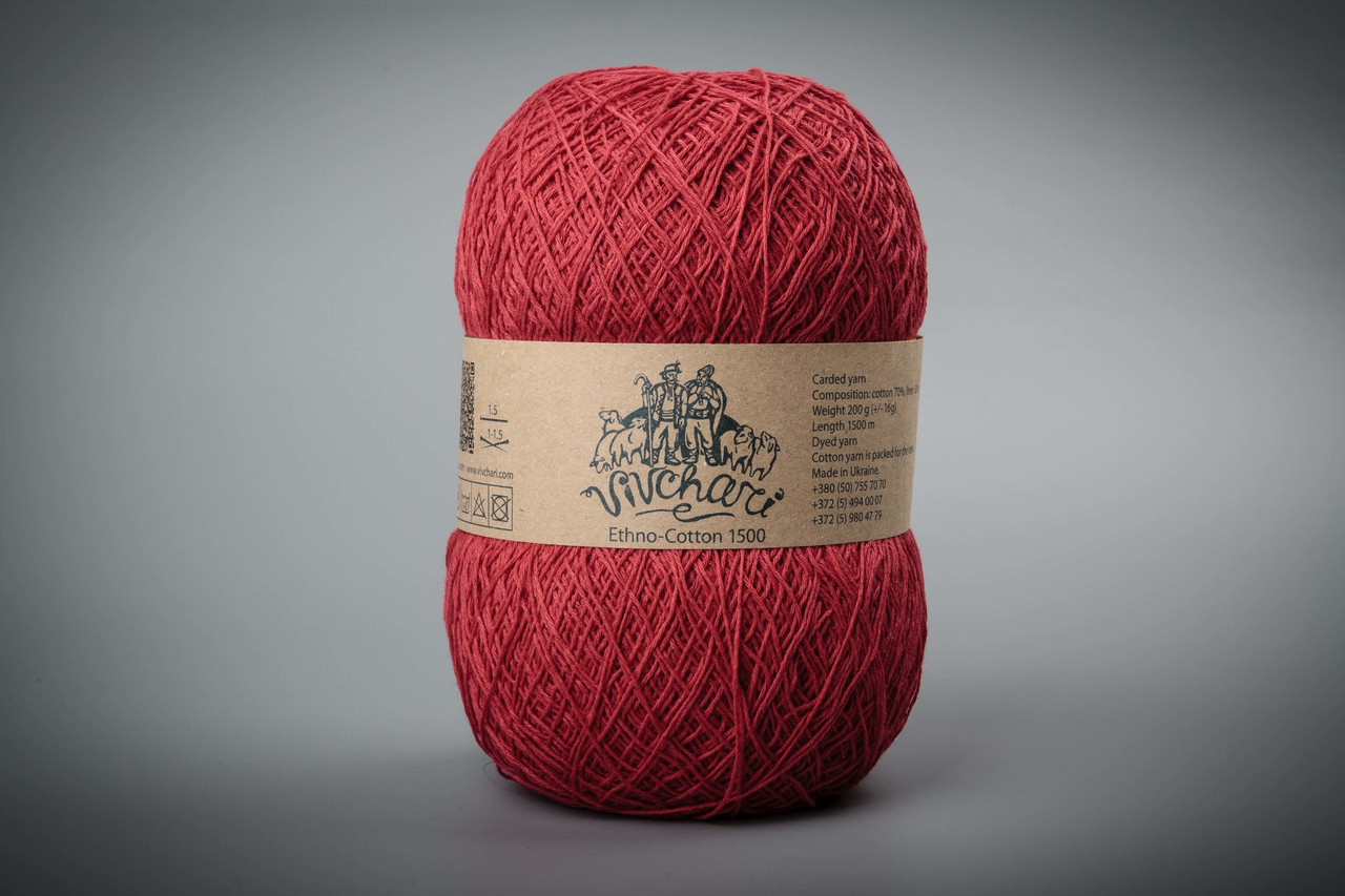 Пряжа бавовняна Vivchari Ethno-Cotton 1500, Color No.110 червоний