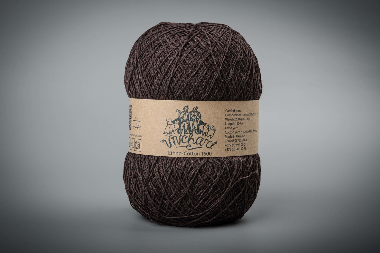 Пряжа бавовняна Vivchari Ethno-Сotton 1500, Color No.111 шоколад