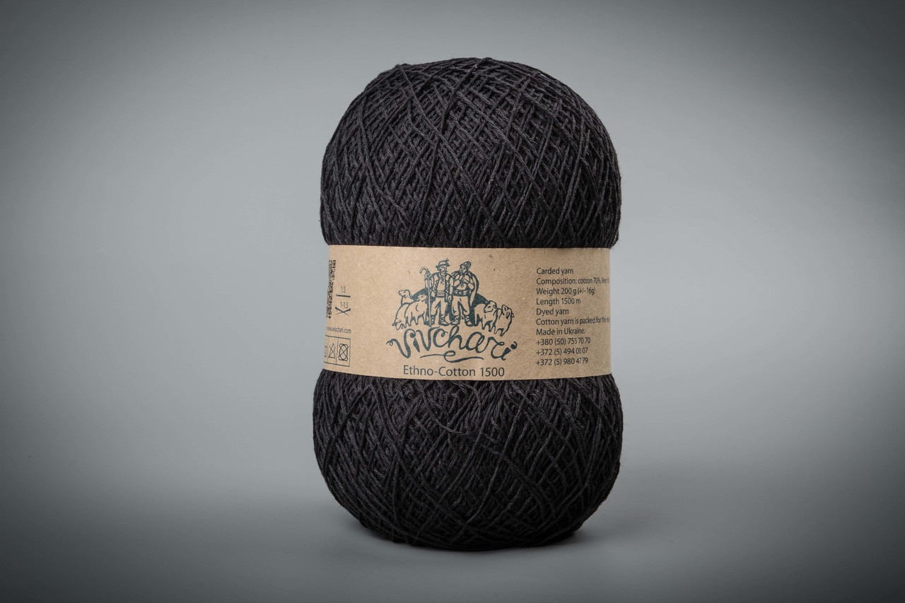 Пряжа бавовняна Vivchari Ethno-Cotton 1500, Color No.112 чорний