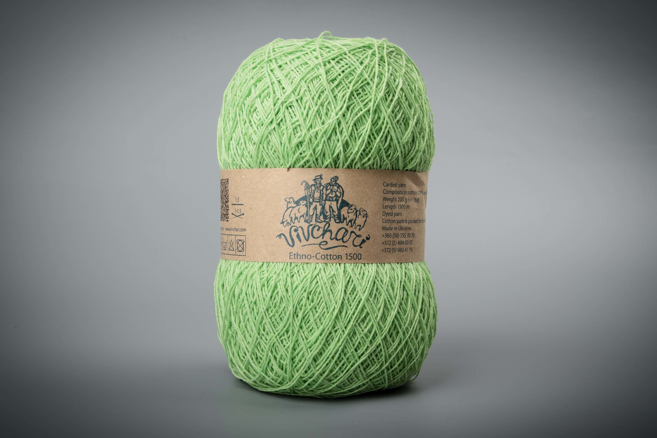 Пряжа бавовняна Vivchari Ethno-Сotton 1500, Color No.113 салат