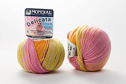 Пряжа Mondial Delicata Baby Color, Color No.0980 жовто-рожевий меланж