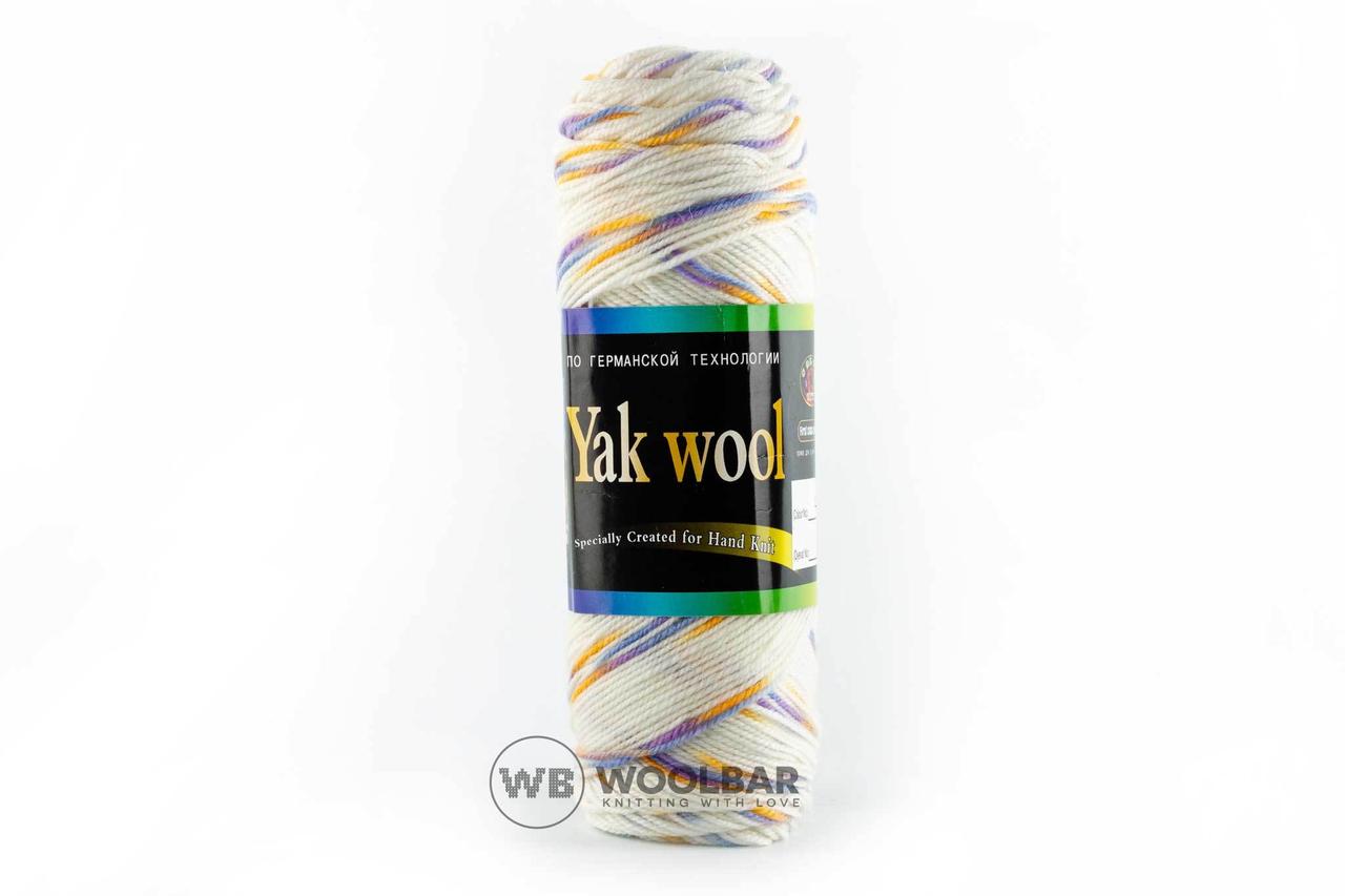 Пряжа Color City Yak wool 22 білий + жовто-блакитний меланж