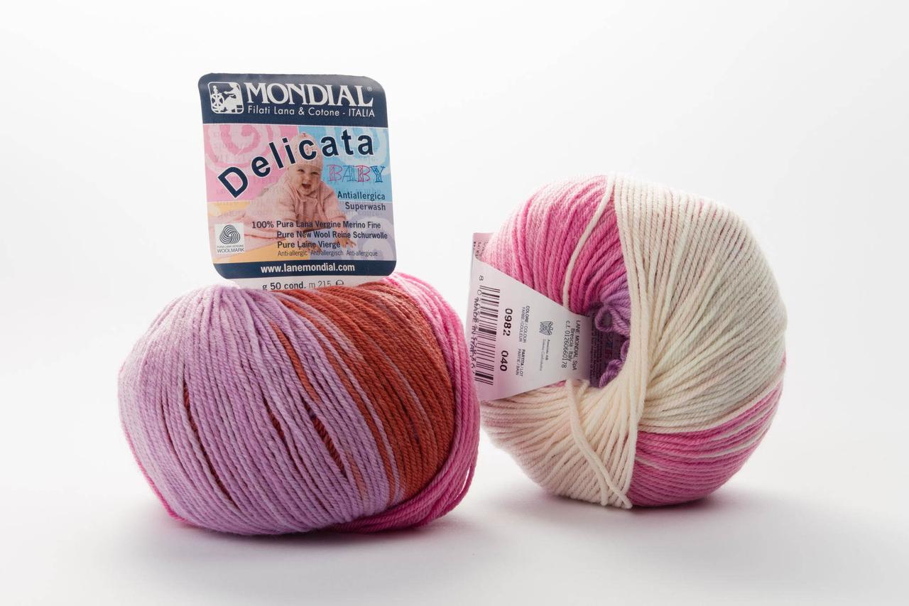 Пряжа Mondial Delicata Baby Color 0982 рожево-бузковий меланж