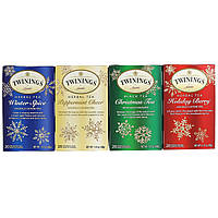 Twinings, Травяной чай, разные вкусы, Специальный выпуск, Праздник, 4 коробки, 20 чайных пакетиков в каждой