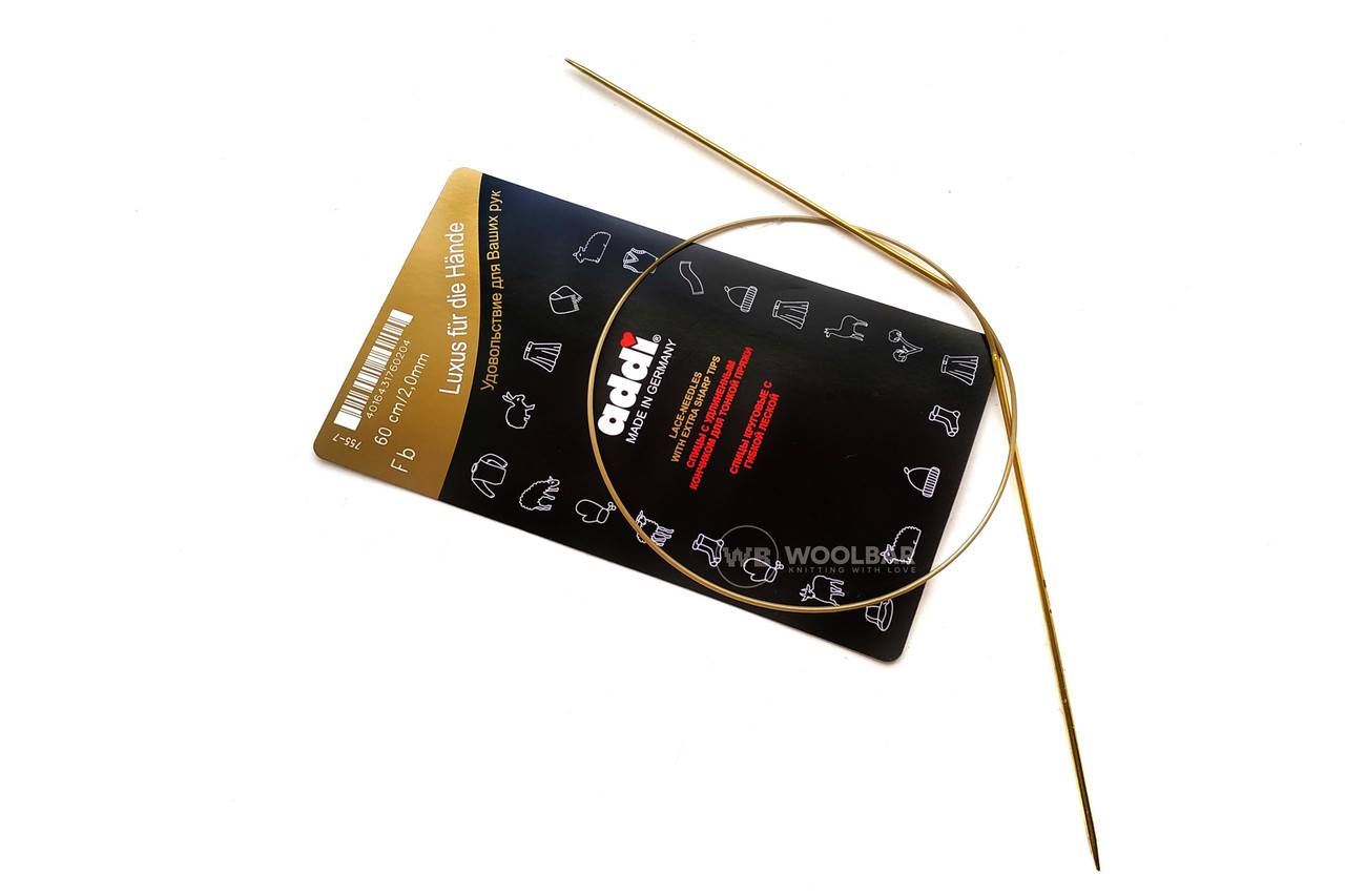 Addi 755-7/60-2.00 Спиці кругові з подовженим кінчиком позолочені, 60 см, 2.00 мм, фото 1