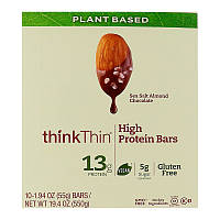 ThinkThin, Батончики с высоким содержанием протеина, с морской солью, миндалем и шоколадом, 10 баточников,