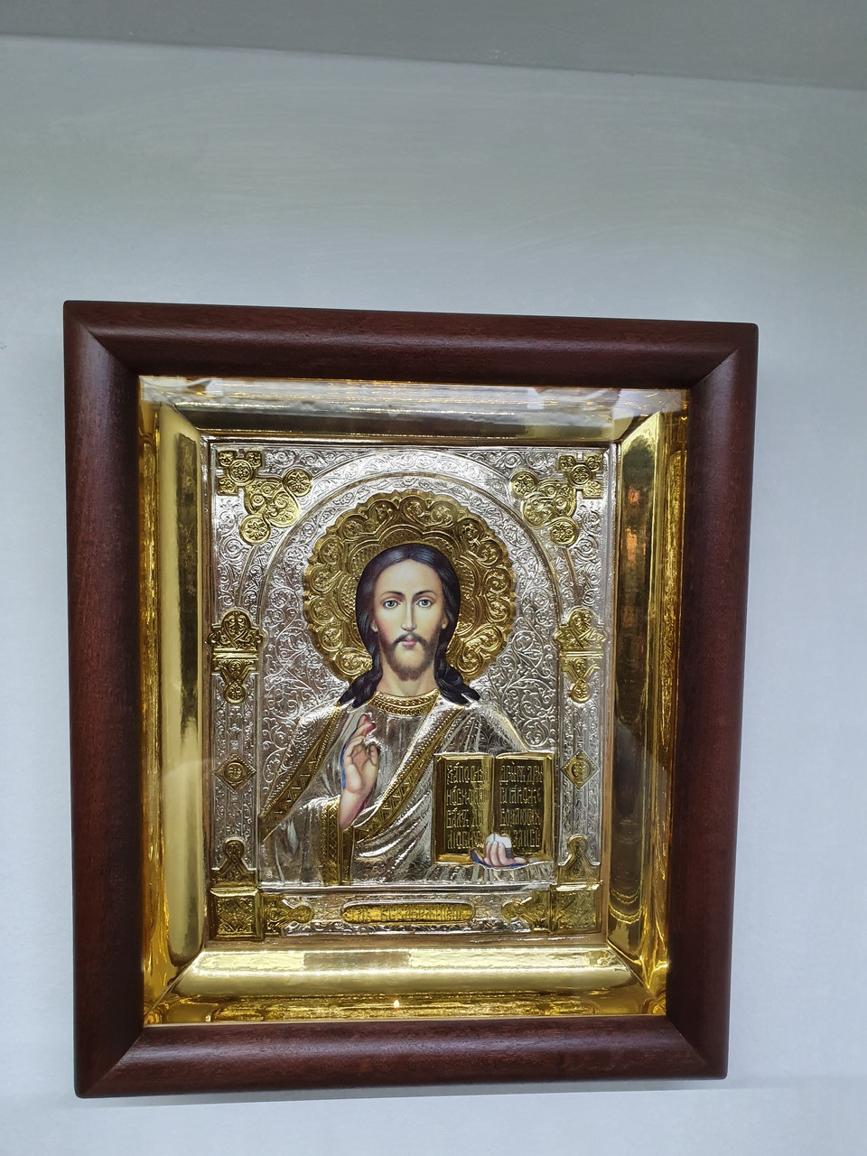 Ікона Ісус Спаситель, срібло, позолота, 24 см, фото 1