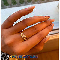 Кольцо женское в форме цепи 7 мм с золотым покрытием регулируемое винтажное готическое массивное