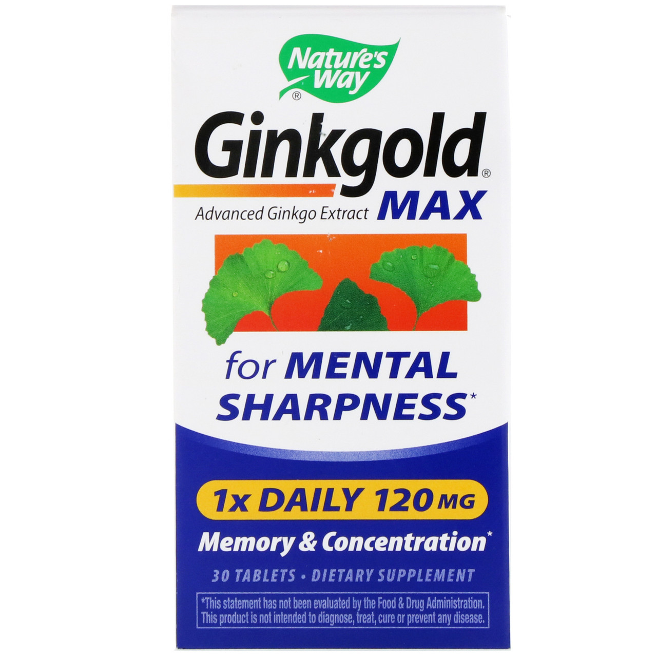 Nature's Way, Ginkgold Max, Memory & Concentration , 120 mg, 30 Tablets - фото 1 - id-p1294052583