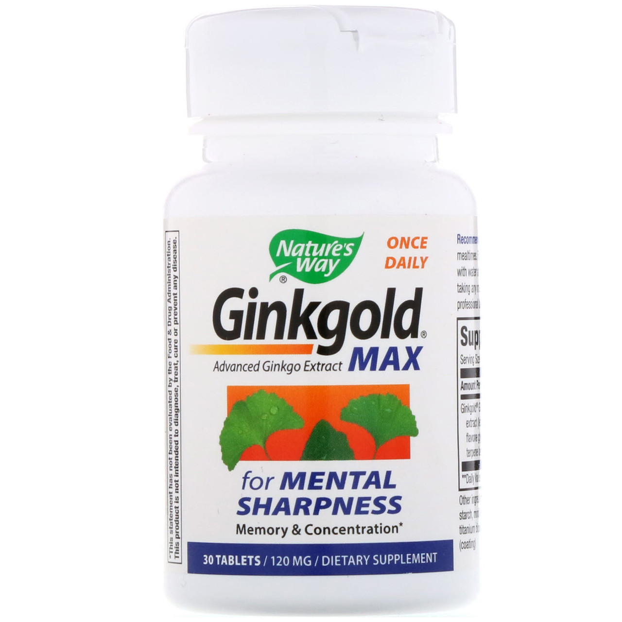 Nature's Way, Ginkgold Max, Memory & Concentration , 120 mg, 30 Tablets - фото 3 - id-p1294052583