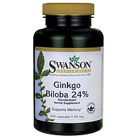 Гинкго Билоба, Ginkgo Biloba Extract 24%, Swanson, 60 мг, 240 капсул