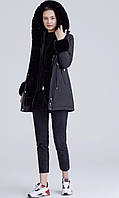 Зимова жіноча чорна куртка парка з хутром