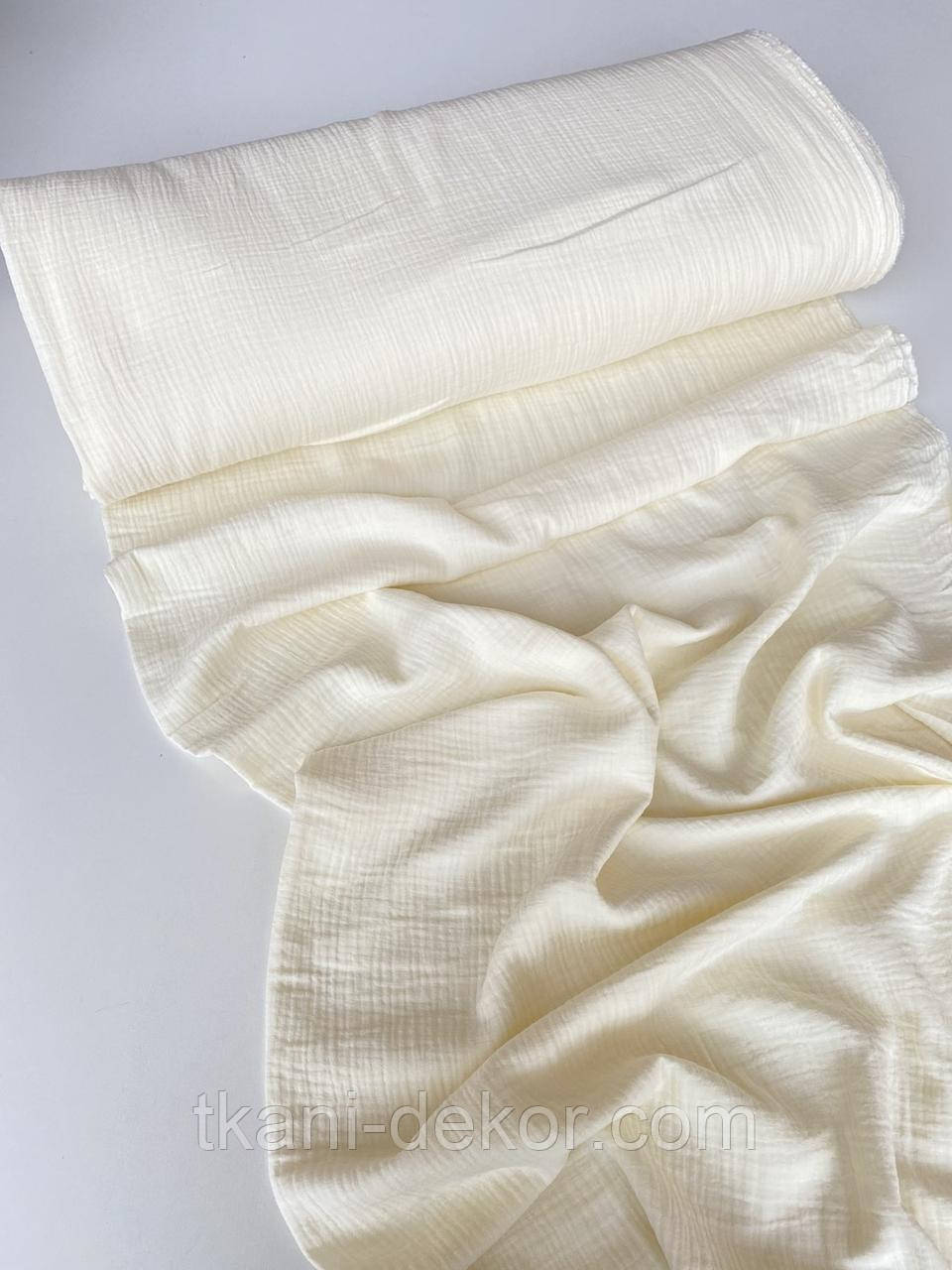 Муслін (бавовняна тканина) жатка однотон ваніль (ширина 1,35 м) (6), фото 1