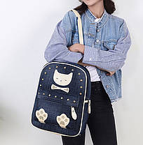 Джинсовий рюкзак із нашивками Кішки, фото 2