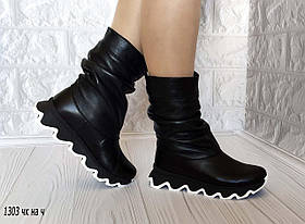 Напівчоботи жіночі чорні чоботи шкіряні зимові з натуральної шкіри. Зима. Розміри 38