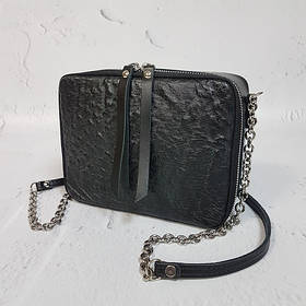 Сумка жіноча "КВАДРО" натуральна шкіра страуса, чорний колір