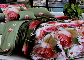 3D Двоспальне постільна білизна "Троянди на ставку"