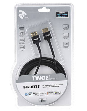 HDMI 2.0 - HDMI 2.0 кабель 3 метра для Монітора Ноутбука Телевізора Xbox PS5 2Е Чорний (2EW-1119-3m), фото 4