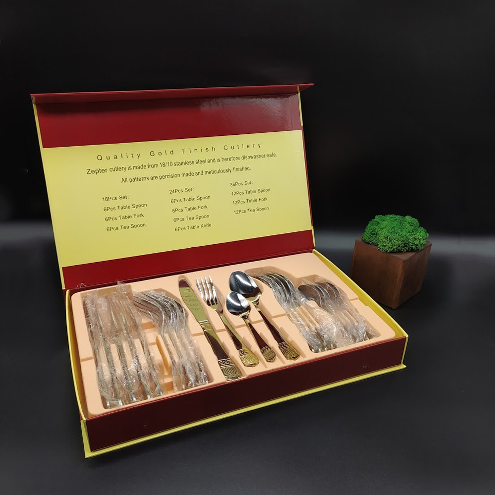 Набір столових приборів 24 предмета подарунковий з позолотою на 6 персон ZPT-1001, фото 1