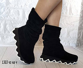 Напівчоботи жіночі чорні замшеві чоботи зимові з натуральної шкіри замші Зима Розміри 38 41
